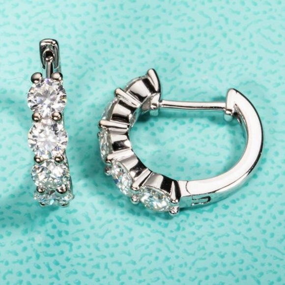 Certified 3ct. t.w. Moissanite Diamond 2cm Huggie Hoop Earrings NEW - Picture 8 of 15